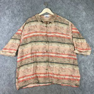 Maggie & Max Top 5X Womens Short Sleeve Button Up Floral Embroidered Stripes